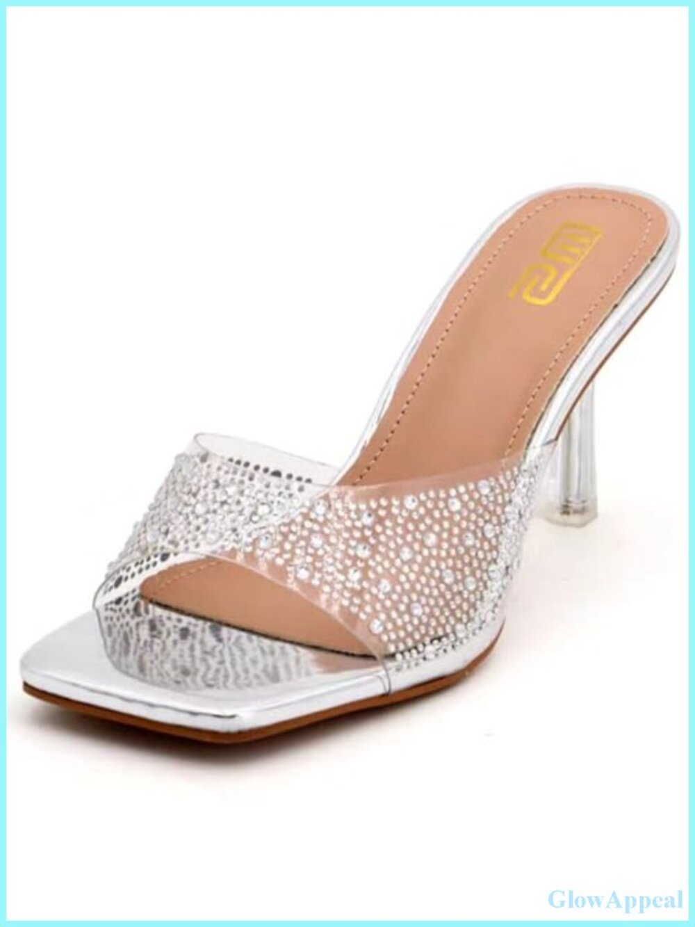 Women's Rhinestone Stiletto Heeled Sandals Square Open Toe Slip-On Dress Shoes